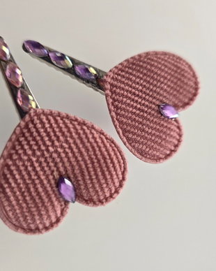 Set clame par fetite cu inimioara roz  handmade