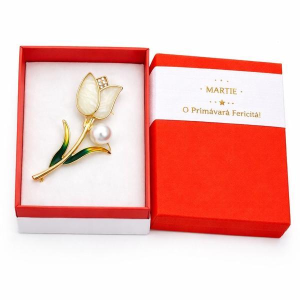 Broșă Mărțișor Ghiocel Alb cu Perlă