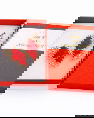 Broșă Mărțișor Fluture Roșu cu Pietricele