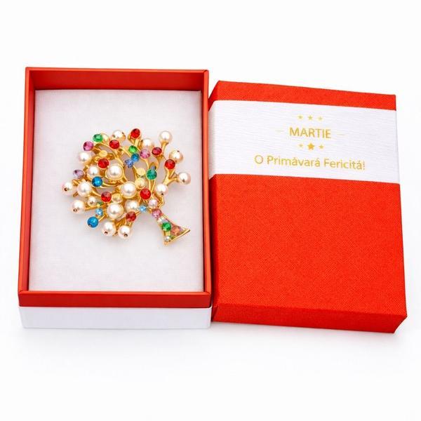 Broșă Mărțișor Copacul Vieții cu Perle și Cristale