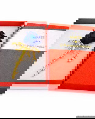 Broșă Mărțișor Trandafir Albastru cu Cristale