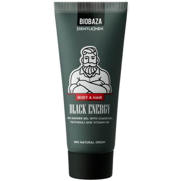 2in1 Gel de Dus si Sampon pentru Barbati, cu Ulei de Patchouli, Carbune si Vitamina B5 - Biobaza Gentlemen Black Energy Body&amp;Hair, 30 ml