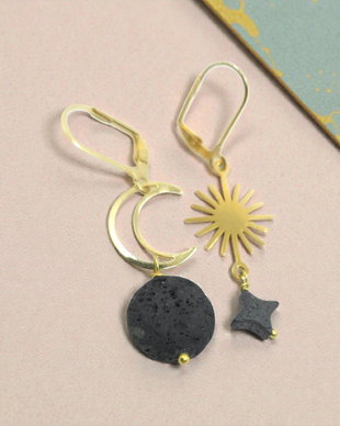 Cercei asimetrici din inox, lava, cercei lungi, cercei statement, cercei handmade