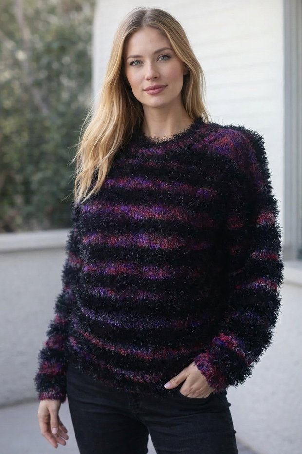 Bluza pulover pufos tricotat manual negru rosu visiniu