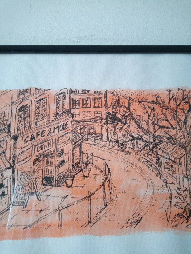 Schita "Strada" cu acrilic si marker pe hartie cartonata