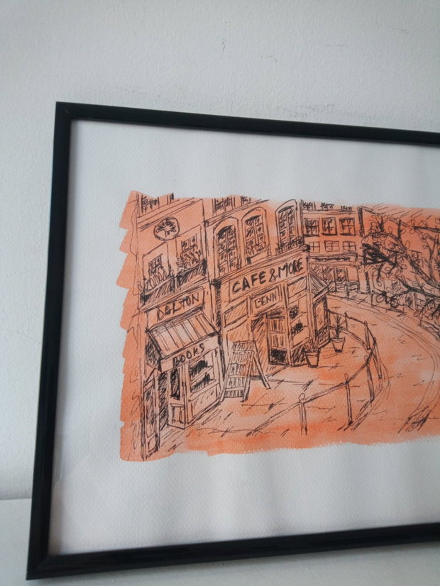 Schita "Strada" cu acrilic si marker pe hartie cartonata