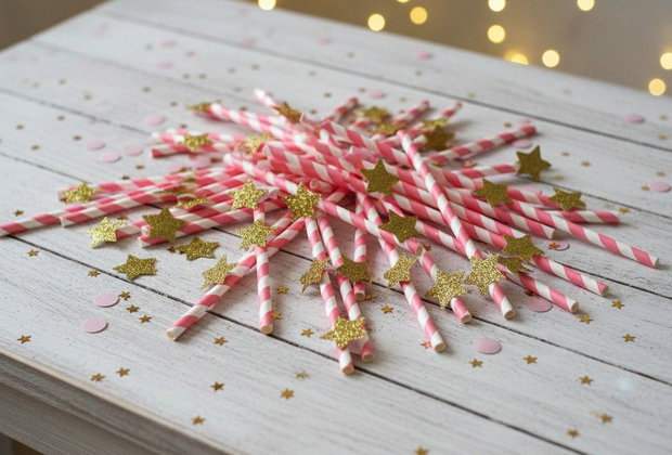 Paie decorate cu steluțe glitter set 10 bucăți