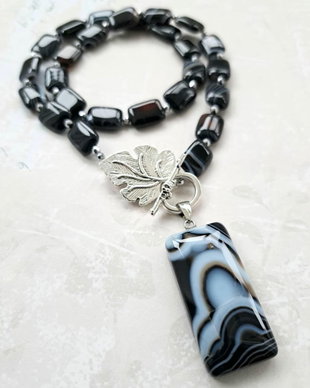 Colier agate dantela onix negru