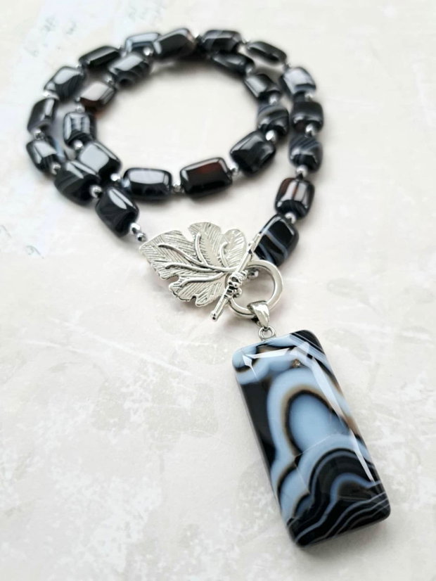 Colier agate dantela onix negru
