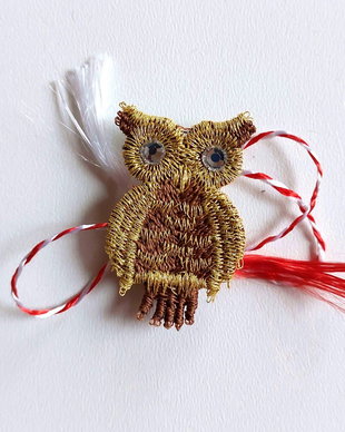 Martisor Bufnita Aurie cu Cristale