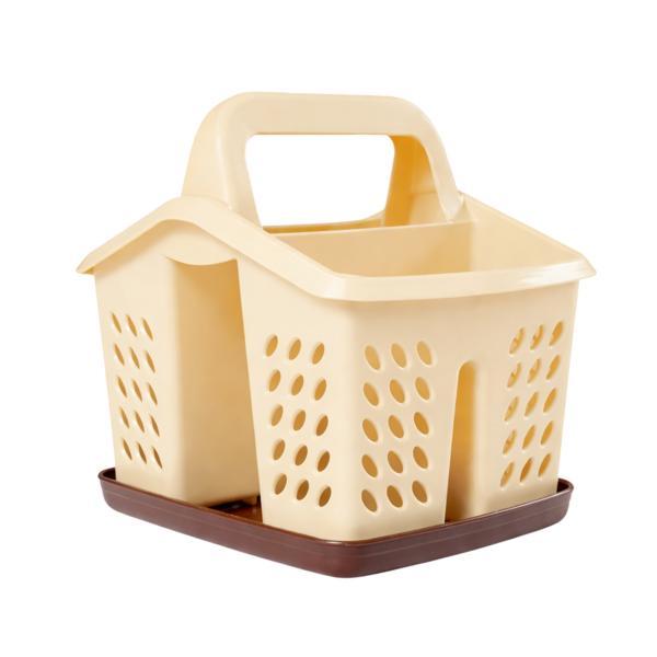 Suport/scurgator tacamuri si ustensile de bucatarie, maro/crem