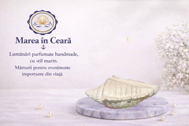 Recipient decorativ tip scoica din ceramică albă - handmade, stil marin