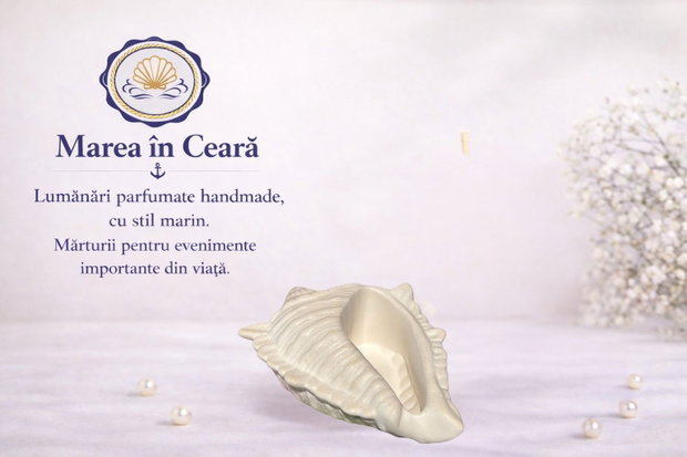 Recipient decorativ tip scoica din ceramică albă - handmade, stil marin