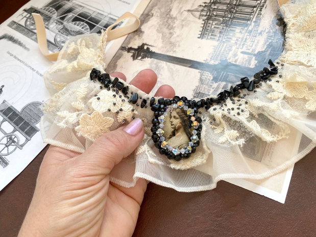 Chocker elegant・ Bijuterie unicat・Chocker・Guler・Colier vrem dantela