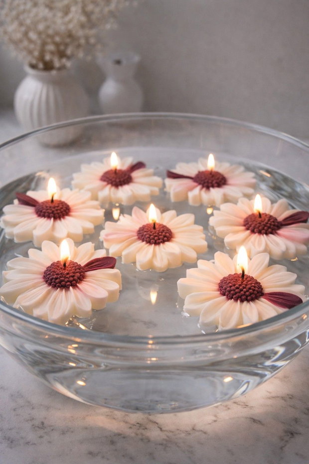 Bloom Ritual  Set 8 Lumanari Plutitoare din Ceara Naturala de Soia Premium, Marturii Eveniment si Ritual Spa Acasa