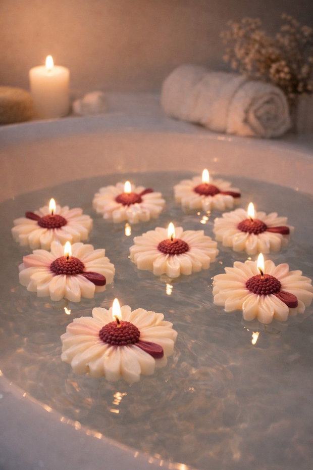 Bloom Ritual  Set 8 Lumanari Plutitoare din Ceara Naturala de Soia Premium, Marturii Eveniment si Ritual Spa Acasa