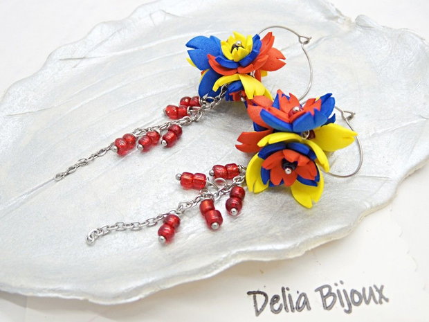 Cercei handmade statement - flori - Tricolorul Romaniei (cod1389)