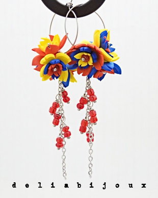 Cercei handmade statement - flori - Tricolorul Romaniei (cod1389)