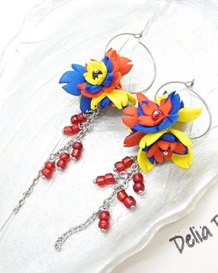 Cercei handmade statement - flori - Tricolorul Romaniei (cod1389)