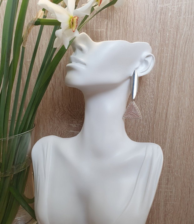 Cercei eleganți argintii cu mărgele Miyuki roz pudrat