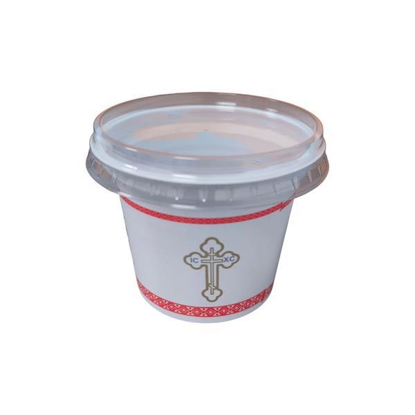 Set 100 buc, pahare de Pasti, 250 ml, cu Hristos a Inviat, din plastic, cu capac, model lumanare