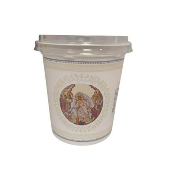 Set 100 buc, pahare de Pasti, 400 ml, cu Hristos a Inviat, din plastic, cu capac, model icoana