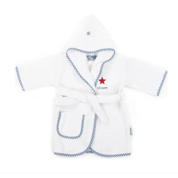 Halat de baie cu gluga, bumbac, 1-2 ani, Alb si Bleu