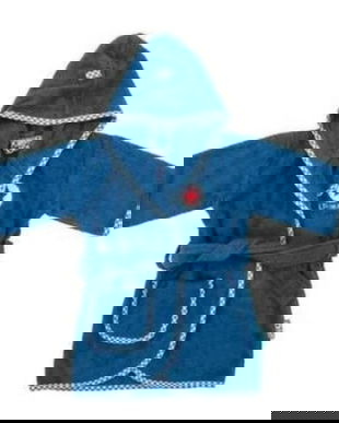 Halat de baie cu gluga, bumbac, 0-12 luni, albastru