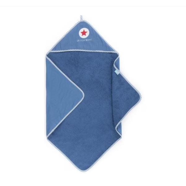 Prosop de baie cu gluga, pentru bebelusi, bumbac premium, super-absorbant, albastru inchis, 75x75 cm