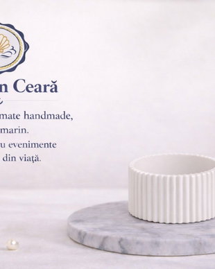 Recipient decorativ alb, cu striații  stil marin, handmade