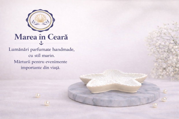 Tavă decorativă în formă de stea de mare albă, stil marin, handmade