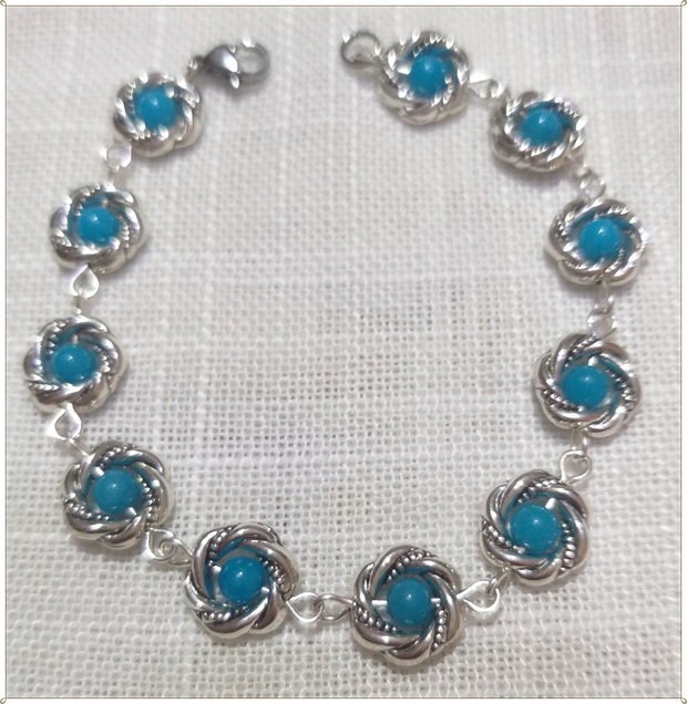 BRATARA- "COLACEI" ARGINTII SI SIDEF BLEU-TURCOAZ