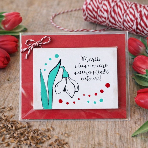 Martisor ghiocel cu magnet pictat manual cu mesaj
