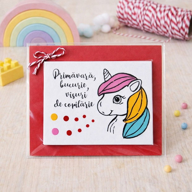 Martisor unicorn pictat manual cu magnet cu mesaj haios