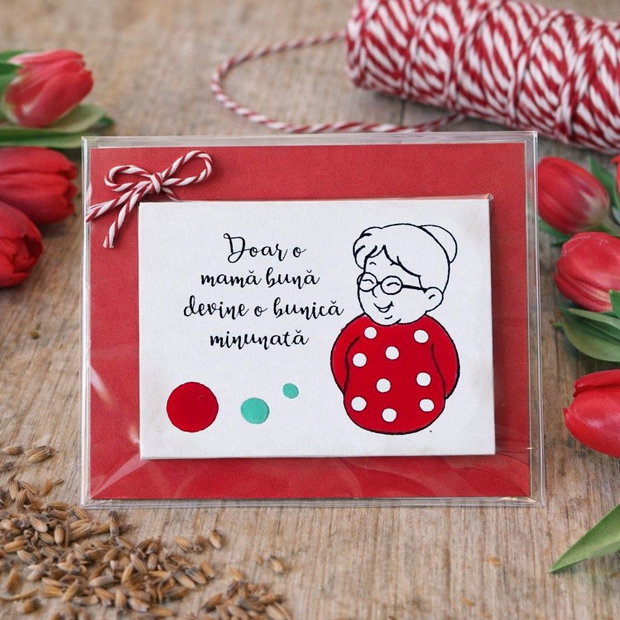 Martisor bunica magnet pictat manual personalizat cu mesaj