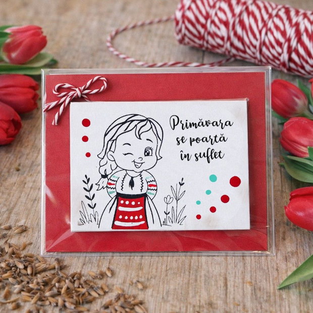 Martisor magnet pictat manual cu mesaj port traditional