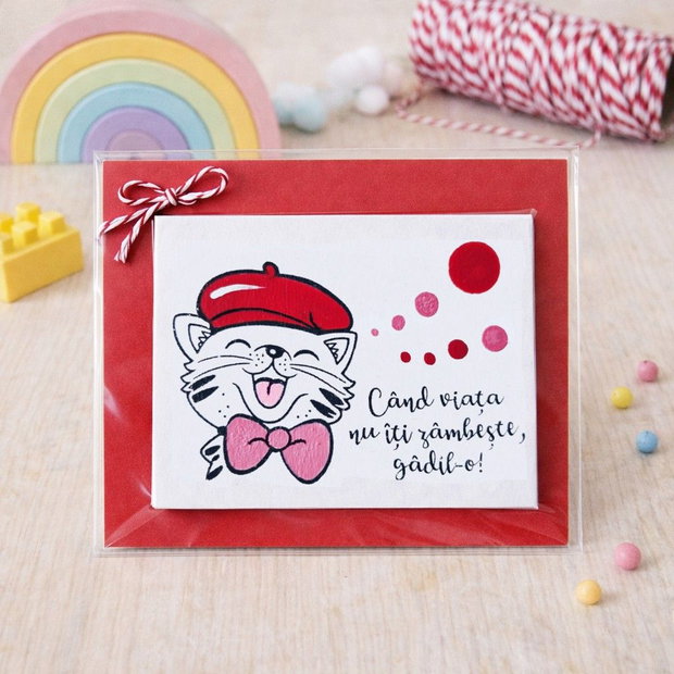 Martisor pisicuta magnet pictat manual cu mesaj
