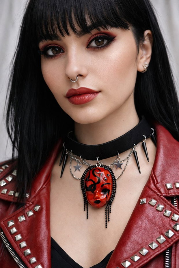Chocker gothik-edgy lucrat și pictat manual din lut din Colecția Gothic Enigma