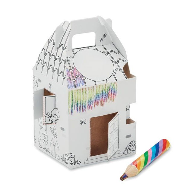 Casa Semințelor Fericite set creativ de plantare în formă de căsuță, cu semințe de flori melifere și creion colorat, mărturie eco pentru evenimente și ateliere copii