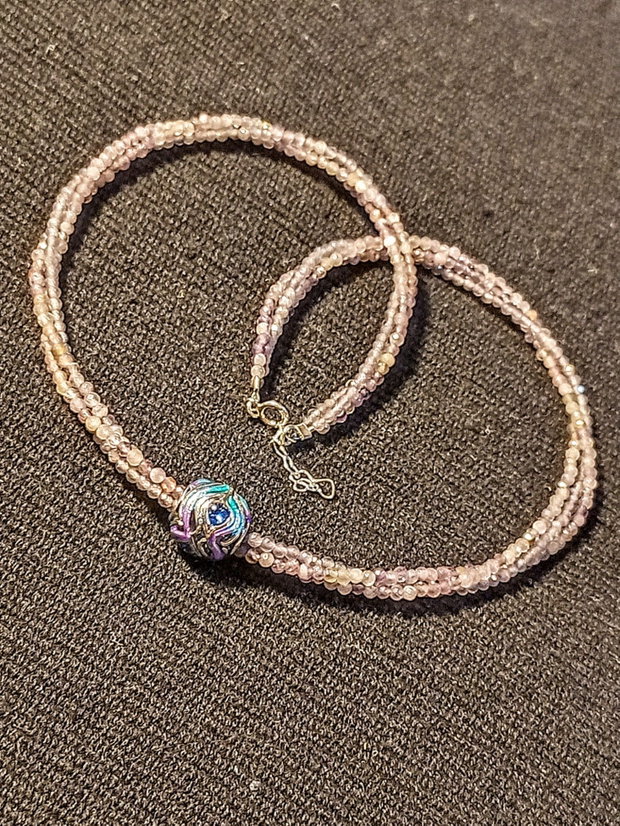Colier argint X3 ametist charm argint emailat pana de paun minimalist boho chic multicolor