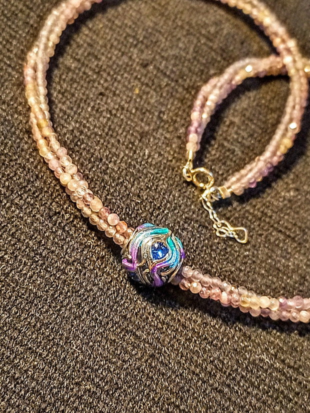 Colier argint X3 ametist charm argint emailat pana de paun minimalist boho chic multicolor
