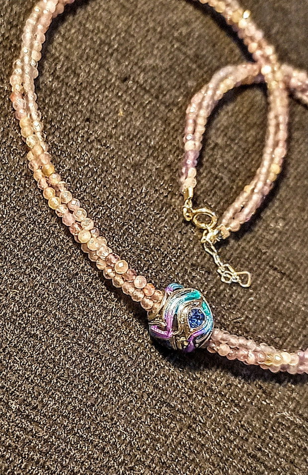 Colier argint X3 ametist charm argint emailat pana de paun minimalist boho chic multicolor
