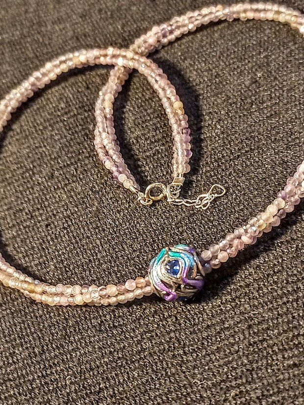 Colier argint X3 ametist charm argint emailat pana de paun minimalist boho chic multicolor