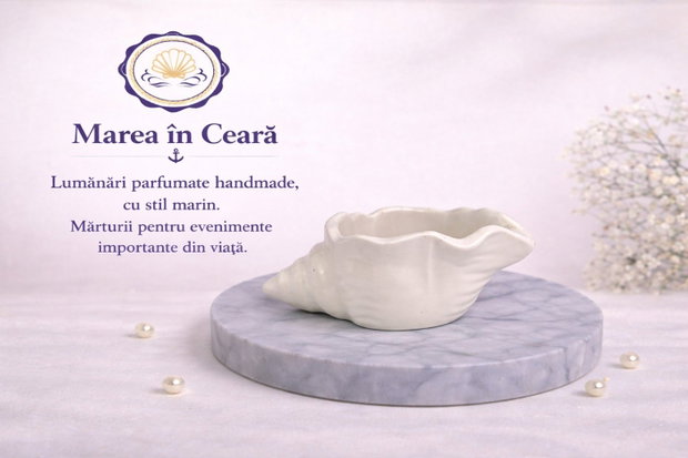 Scoică decorativă alb mat recipient handmade din ceramică rece