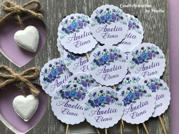 Toppere candy bar flori mov personalizabile cu nume