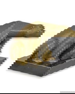 Urs polar-statueta din bronz cu un soclu din marmura