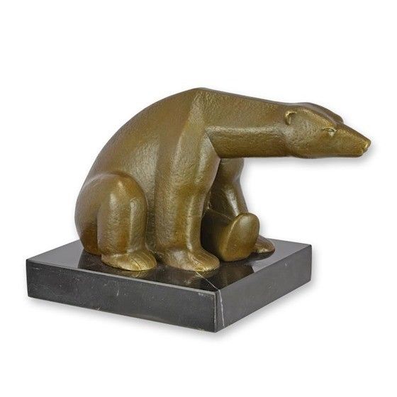 Urs polar-statueta din bronz cu un soclu din marmura