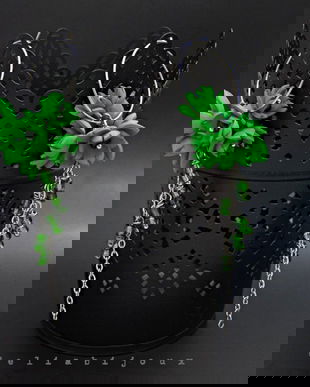 Cercei handmade, lungi cu flori verzi (cod1390)