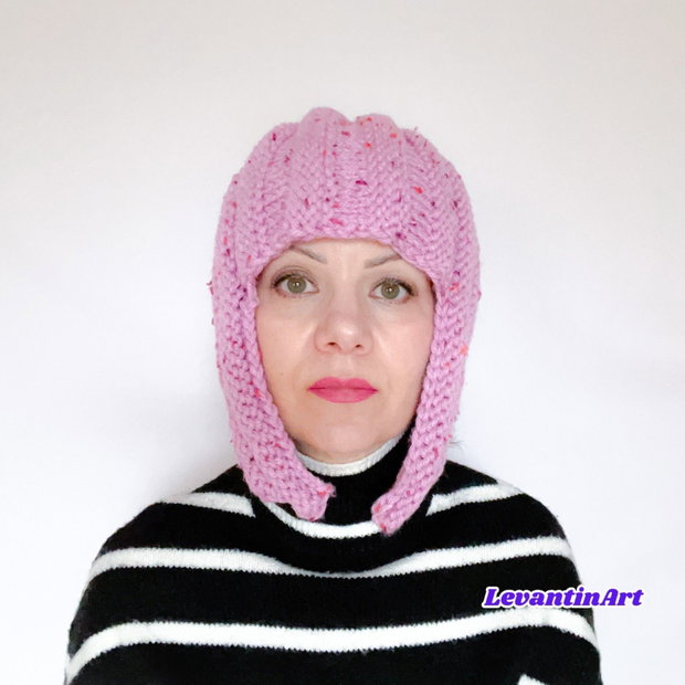 Căciulă roz model bob. Caciula de damă tricotată manual. Fes femei