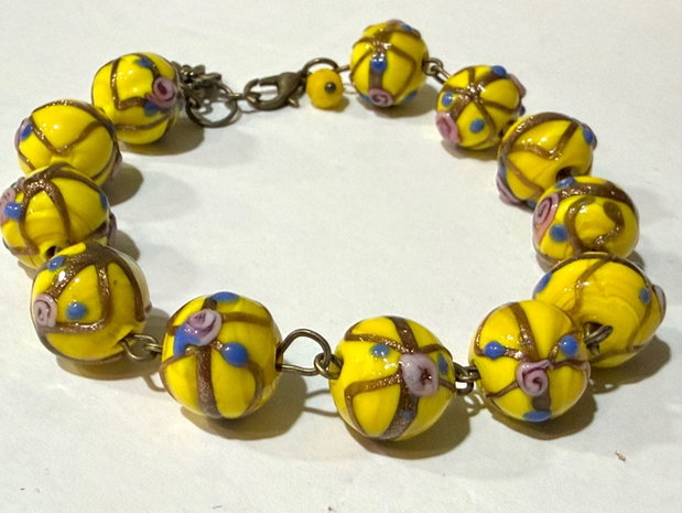 BRĂȚARĂ TONIC YELLOW-lampwork,bronz